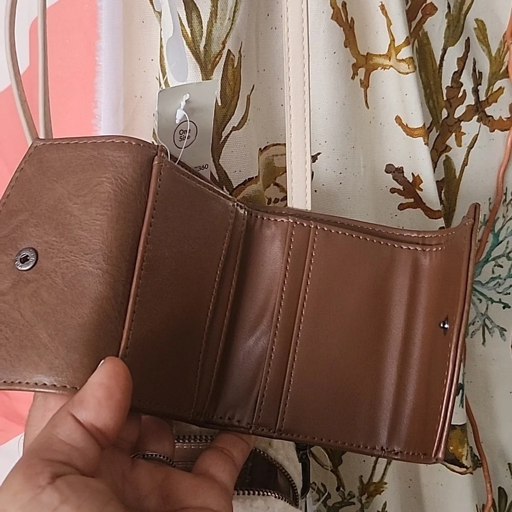 Brown Crossbody Bag with Cream Sherpa Pouch And Bom Bom Keychain Set Of 3 - Picture 11 of 17